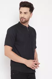 Black plain pure cotton men-kurtas
