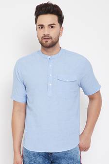Blue plain pure cotton men-kurtas