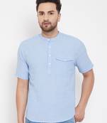 Blue plain pure cotton men-kurtas
