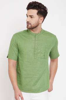 Green plain pure cotton men-kurtas