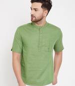 Green plain pure cotton men-kurtas