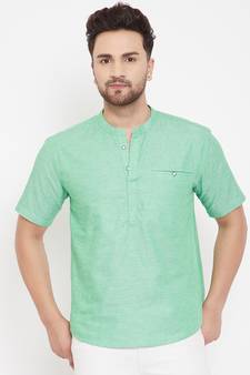 Green plain pure cotton men-kurtas