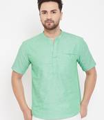 Green plain pure cotton men-kurtas