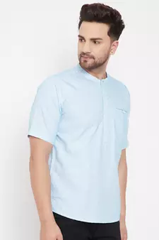 Blue plain pure cotton men-kurtas