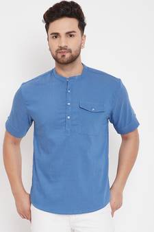 Blue plain pure cotton men-kurtas