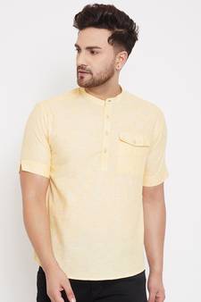 Yellow plain pure cotton men-kurtas
