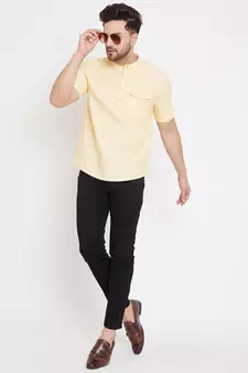 Yellow plain pure cotton men-kurtas