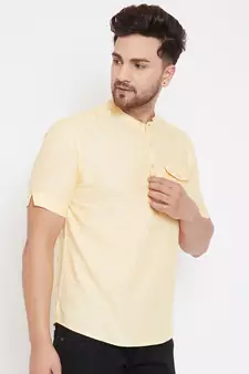 Yellow plain pure cotton men-kurtas