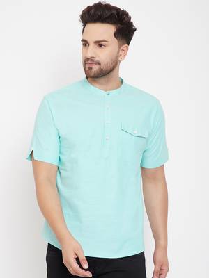 Blue plain pure cotton men-kurtas 1
