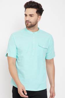 Blue plain pure cotton men-kurtas