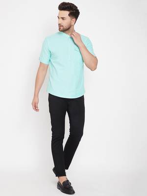 Blue plain pure cotton men-kurtas 2