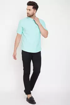 Blue plain pure cotton men-kurtas