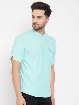 Blue plain pure cotton men-kurtas 3