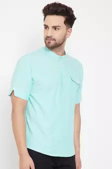 Blue plain pure cotton men-kurtas