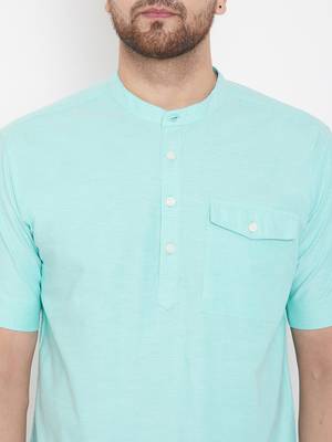 Blue plain pure cotton men-kurtas 5