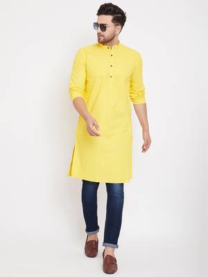 Yellow plain pure cotton men-kurtas 1