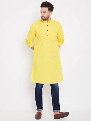Yellow plain pure cotton men-kurtas 2