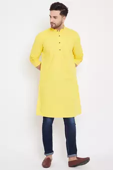 Yellow plain pure cotton men-kurtas