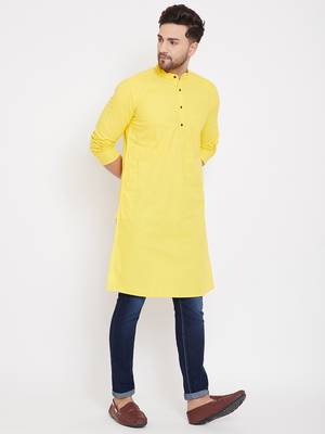 Yellow plain pure cotton men-kurtas 3