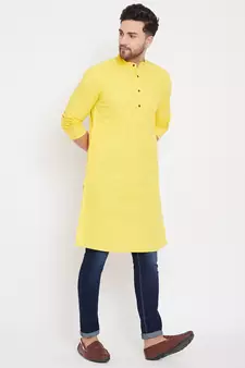 Yellow plain pure cotton men-kurtas
