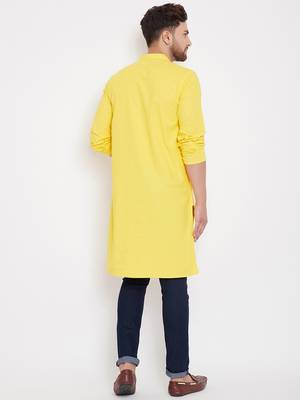 Yellow plain pure cotton men-kurtas 4