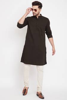 Brown plain pure cotton men-kurtas