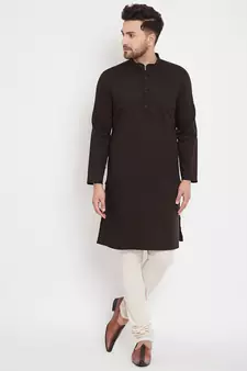 Brown plain pure cotton men-kurtas