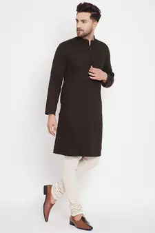 Brown plain pure cotton men-kurtas