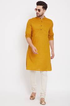 Yellow woven pure cotton men-kurtas