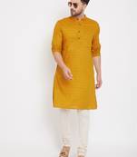 Yellow woven pure cotton men-kurtas