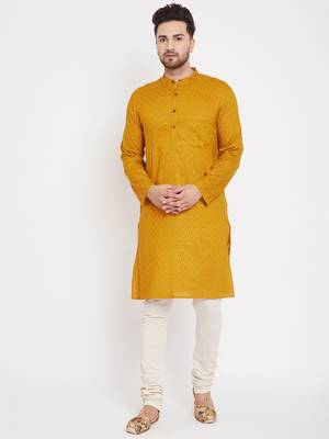 Yellow woven pure cotton men-kurtas 2