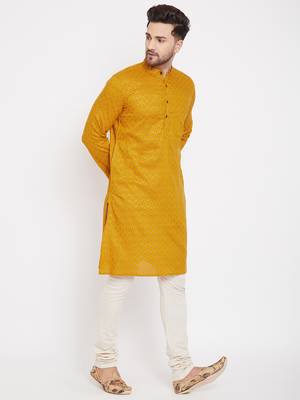 Yellow woven pure cotton men-kurtas 3