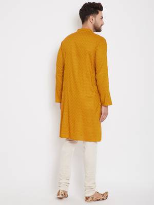 Yellow woven pure cotton men-kurtas 4