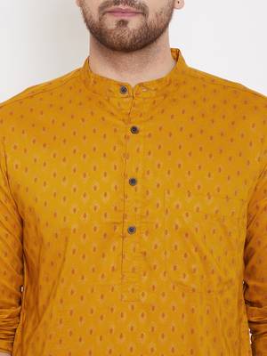 Yellow woven pure cotton men-kurtas 5