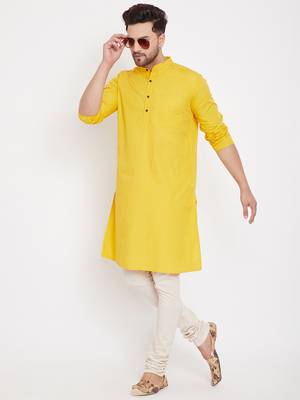 Yellow plain pure cotton men-kurtas 1