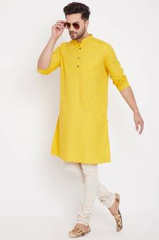 Yellow plain pure cotton men-kurtas