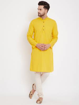 Yellow plain pure cotton men-kurtas 2