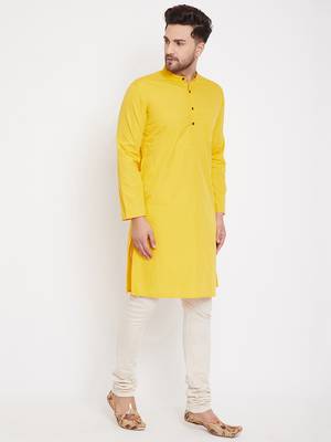 Yellow plain pure cotton men-kurtas 3