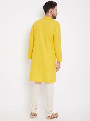 Yellow plain pure cotton men-kurtas 4
