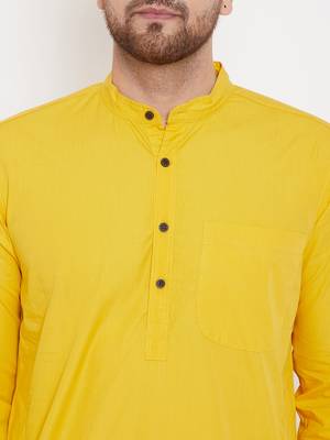 Yellow plain pure cotton men-kurtas 5