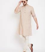 Beige woven pure cotton men-kurtas