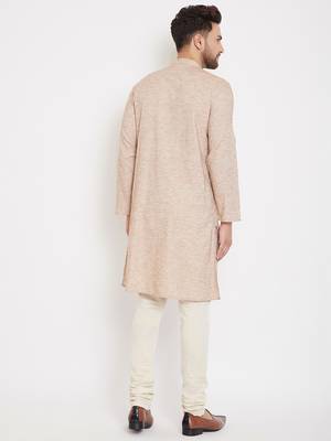 Beige woven pure cotton men-kurtas 4