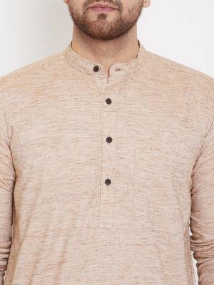 Beige woven pure cotton men-kurtas 5