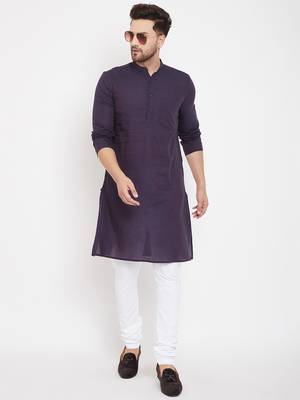 Blue plain viscose rayon men-kurtas 1