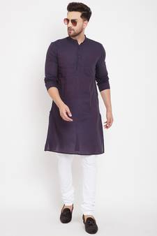 Blue plain viscose rayon men-kurtas