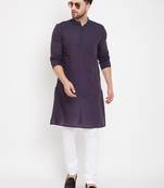 Blue plain viscose rayon men-kurtas