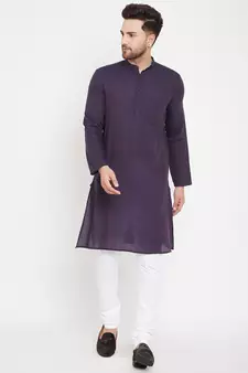 Blue plain viscose rayon men-kurtas
