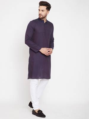 Blue plain viscose rayon men-kurtas 3