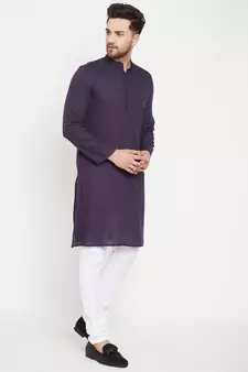 Blue plain viscose rayon men-kurtas