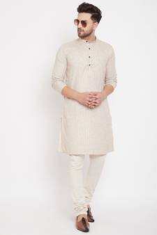 Beige woven pure cotton men-kurtas